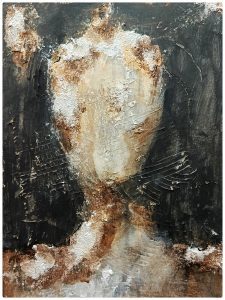 Abstract human silhouette facing left, created with heavy textures and contrasting light and dark tones.